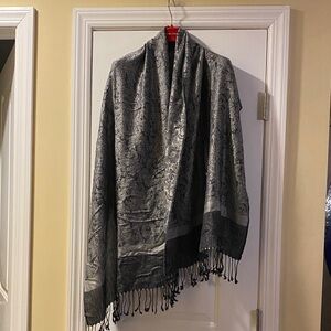 Extra Long Exrta Large ThinWool Silky Reversible Black GrayPaisley Unisex Scarf